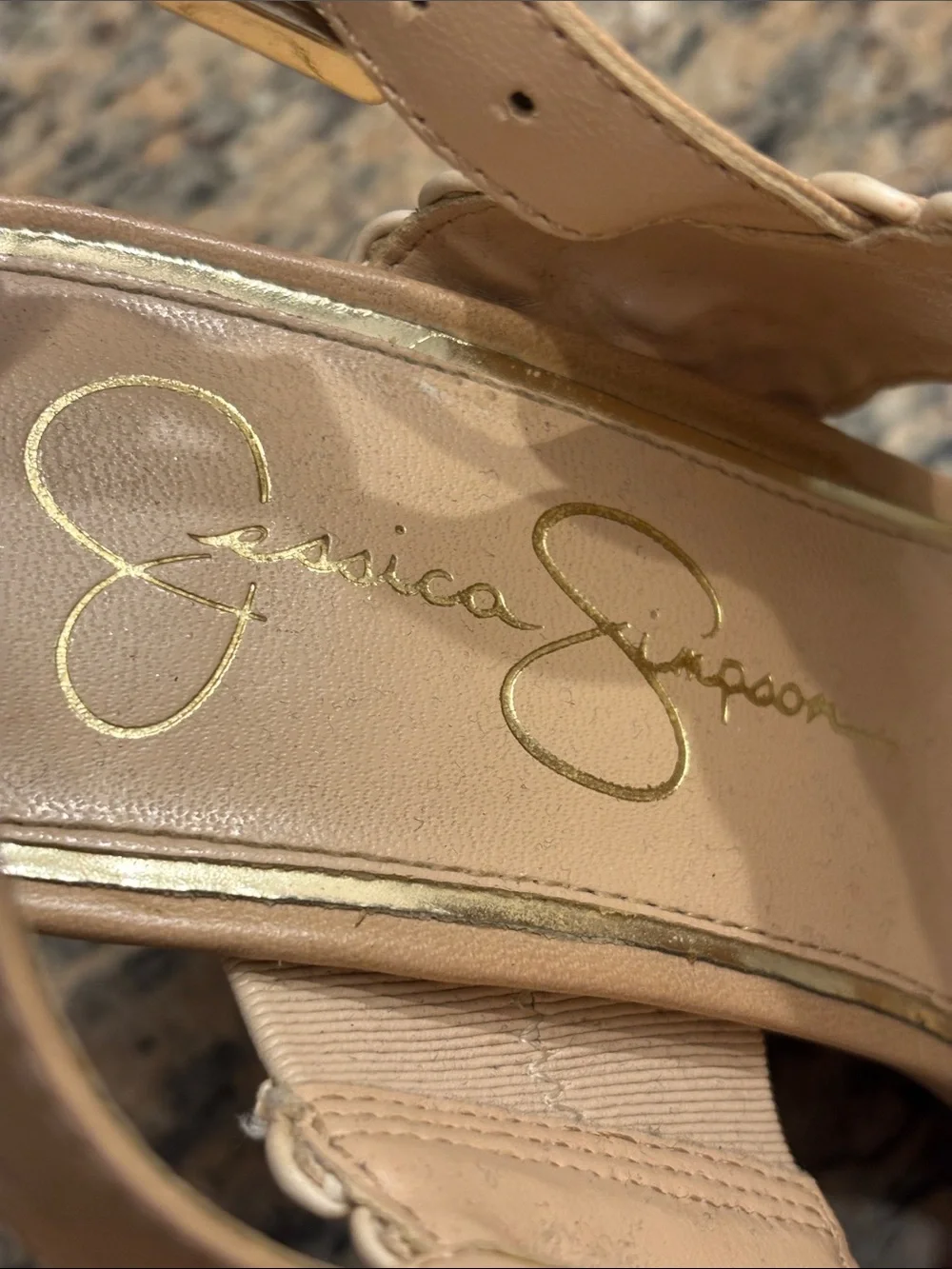 Jessica Simpson Nude Cork Wedge Sandals Woven Slingback Platform Heels Size 8B